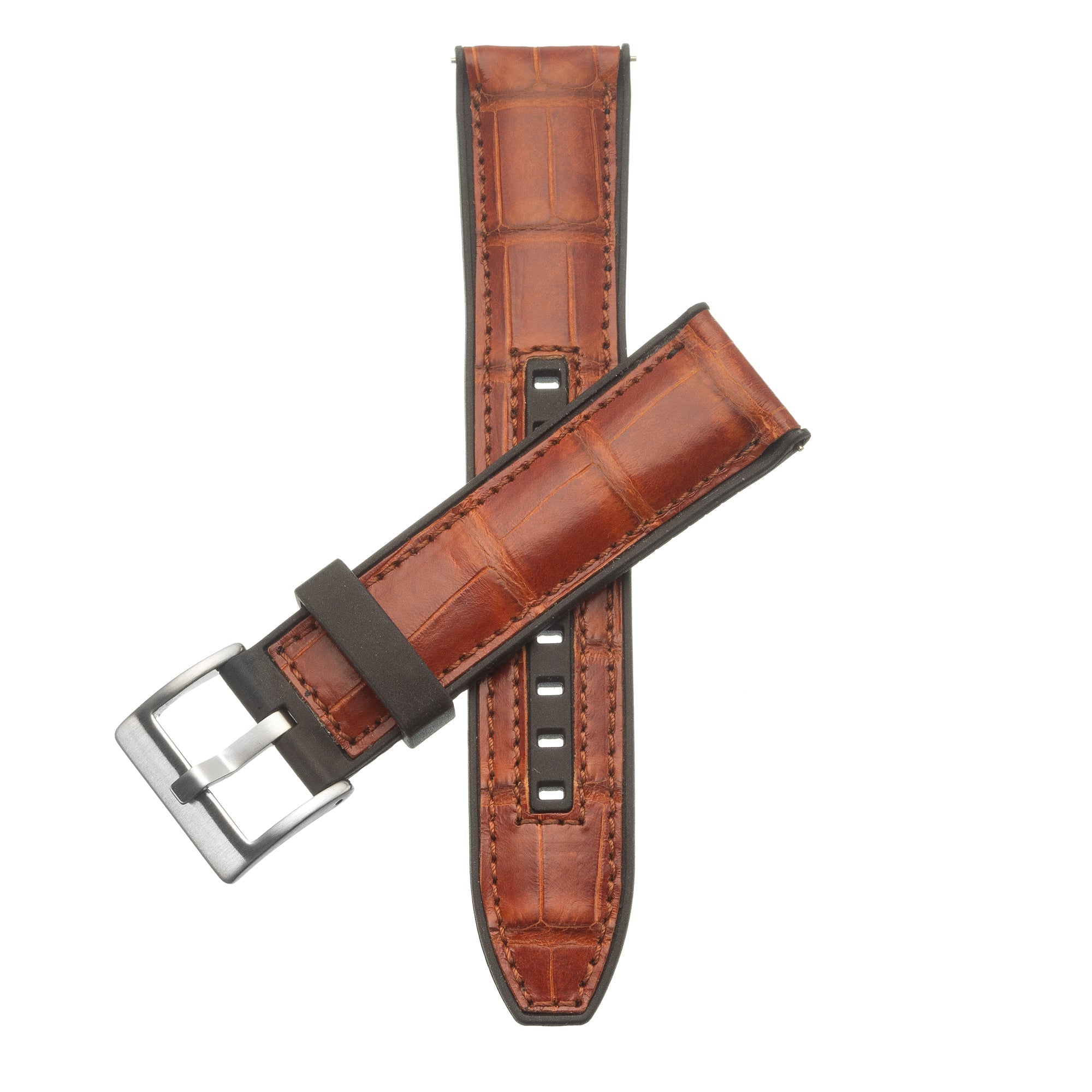 Rubber Cognac Glossy Alligator Watch Band - Milano Straps - #Watch Bands#